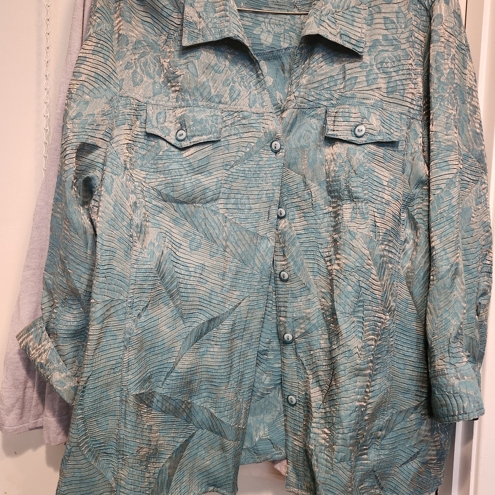 Erin London Teal Floral Blouse